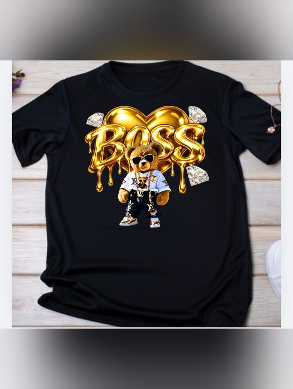 Boutique Luxury Boss Teddy Bear Tee With Hand-Placed Crystals